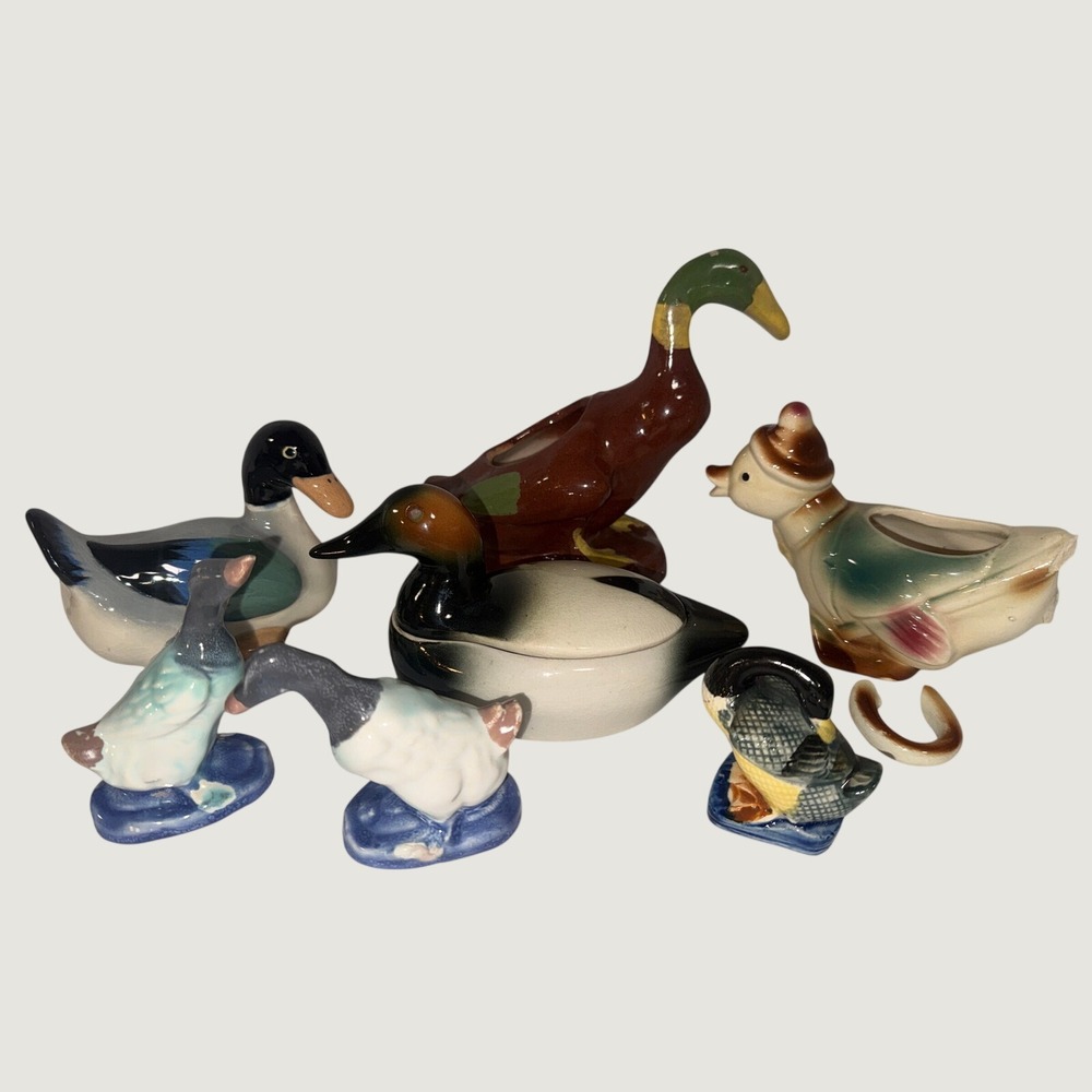 Vintage Ceramic Duck Figurine Lot Spaulding China Occupied Japan Planters Dish
